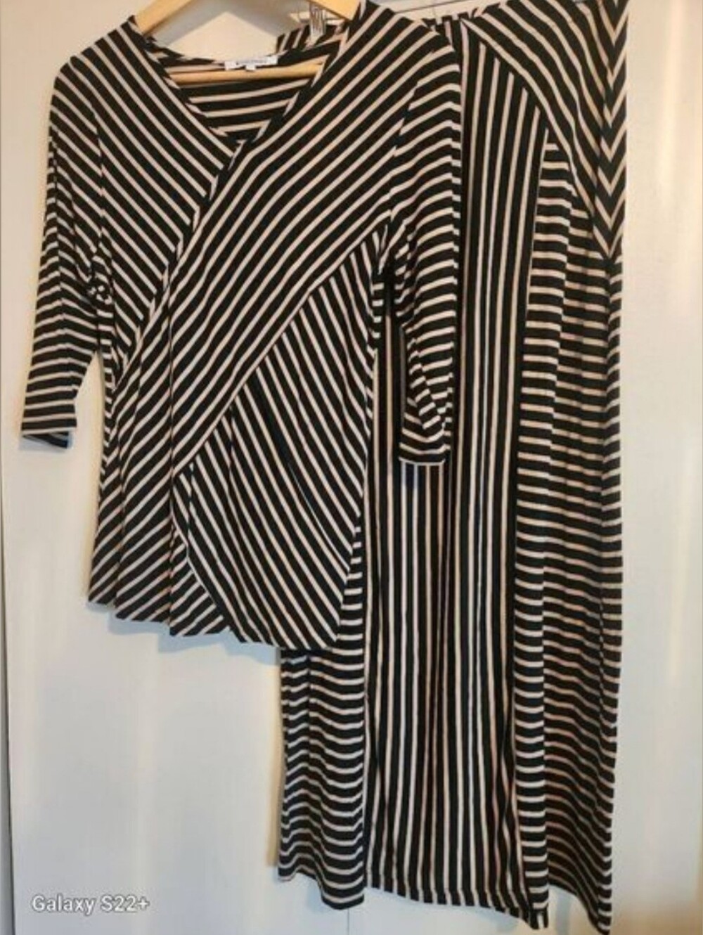 D48 Violet Ruby 2 pice skirt set - Tan and black striped maxi skirt and top